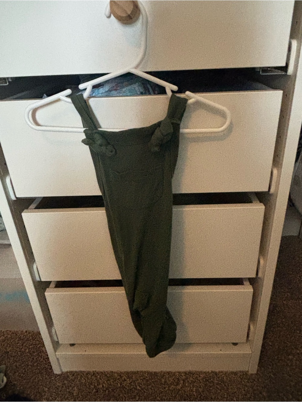 Kyte baby jersey overalls Olive Green One-Piece Romper with Knotted Straps